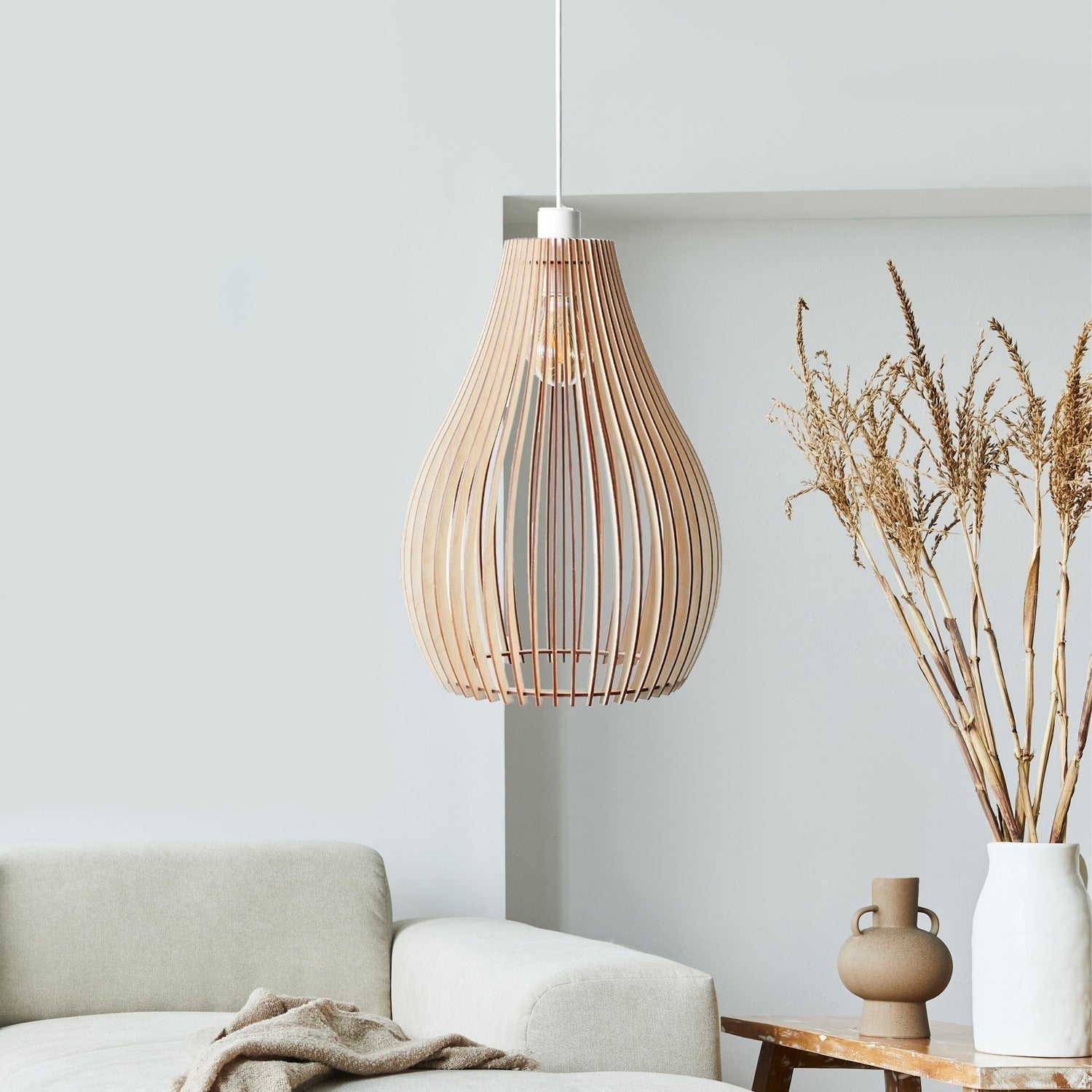 Scandinavian Pendant Light Made of Wood - Modern Wooden Lamp for Dining Room & Living Room, Natural Lighting in Nordic Design