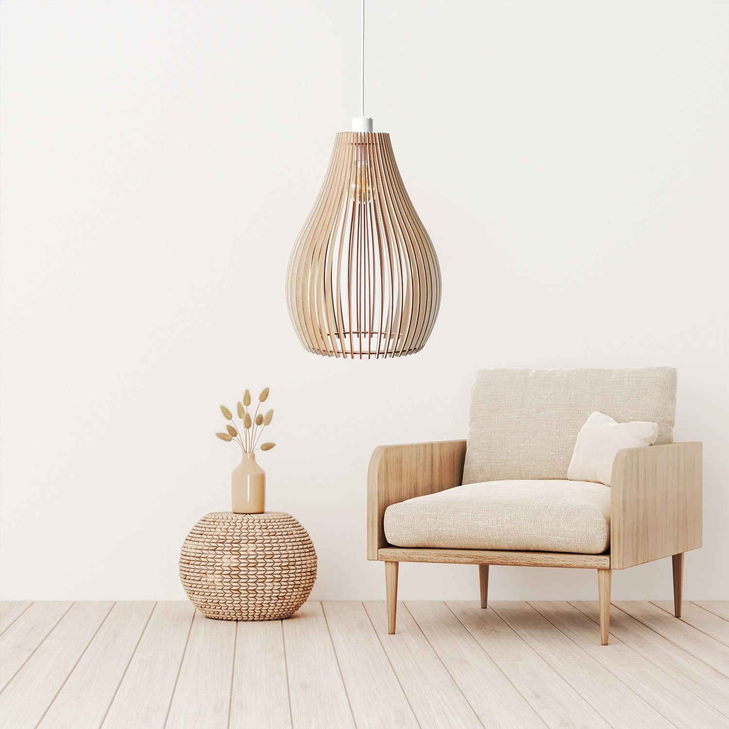 Scandinavian Pendant Light Made of Wood - Modern Wooden Lamp for Dining Room & Living Room, Natural Lighting in Nordic Design