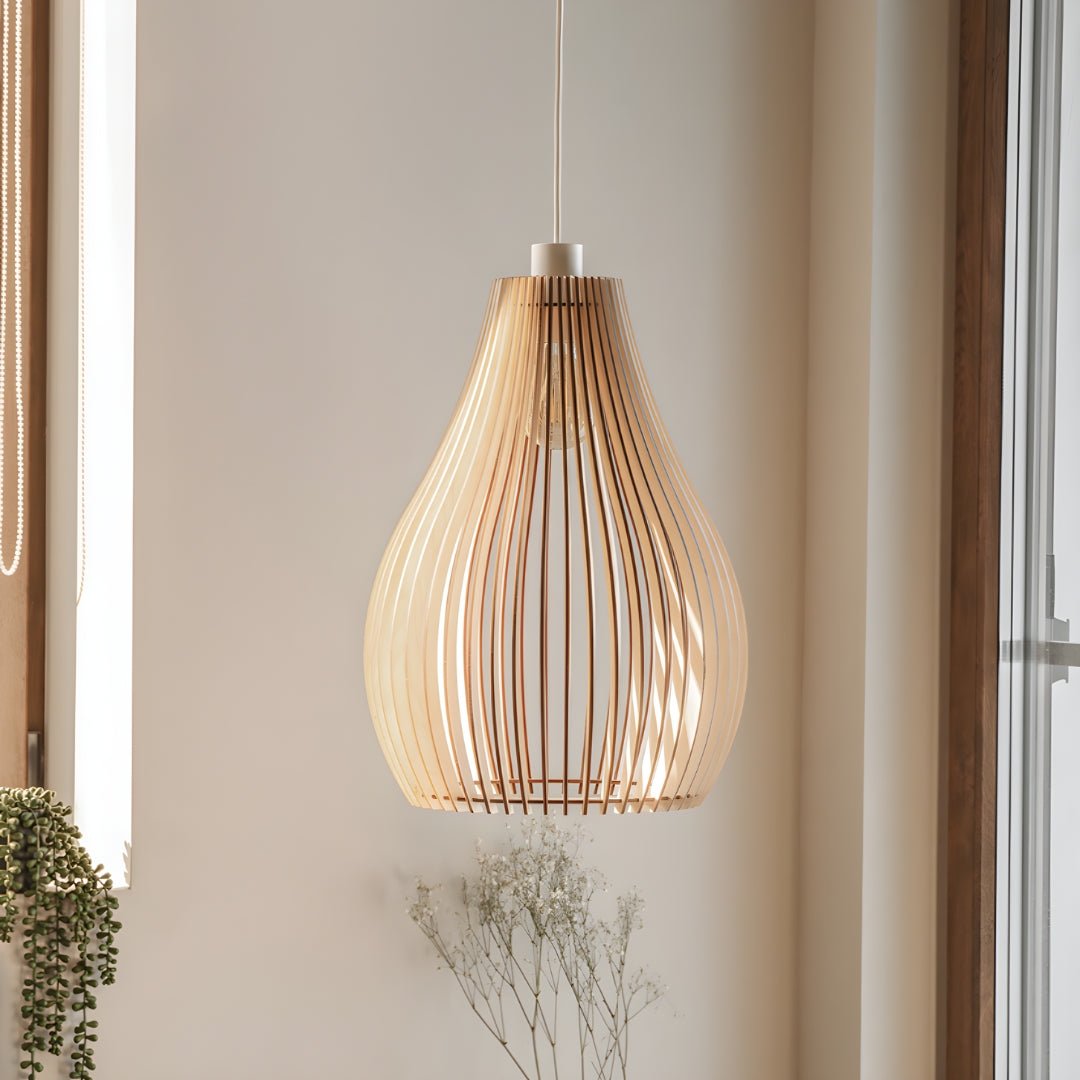 Scandinavian Pendant Light Made of Wood - Modern Wooden Lamp for Dining Room & Living Room, Natural Lighting in Nordic Design