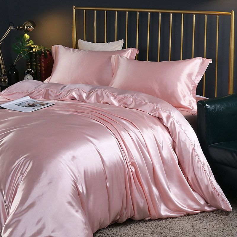 4-Piece Satin-Cotton Bedding Set – Soft and Luxurious Bedding for Restful Sleep, Elegant and Breathable, Suitable for Double Beds