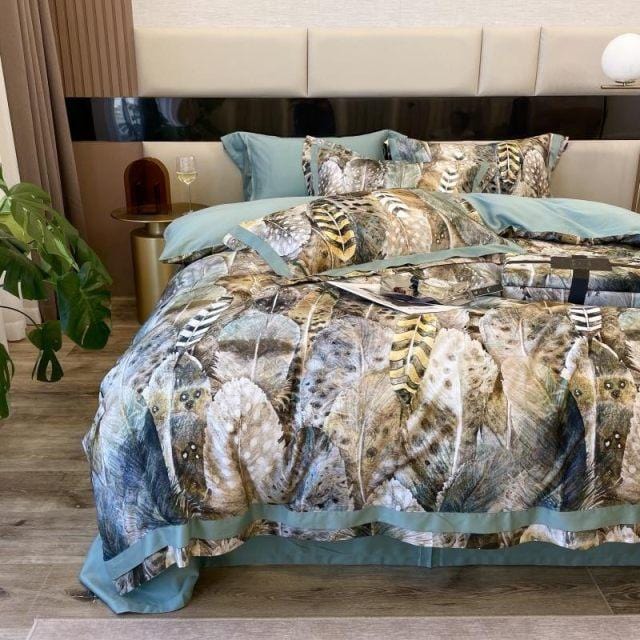 Luxurious Bedding Set with Feather Design – Soft Cotton and Elegant Print for Stylish Bedrooms