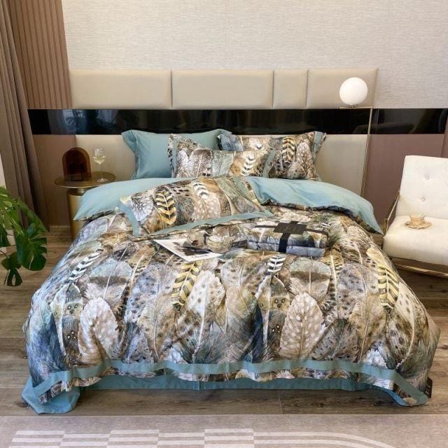 Luxurious Bedding Set with Feather Design – Soft Cotton and Elegant Print for Stylish Bedrooms