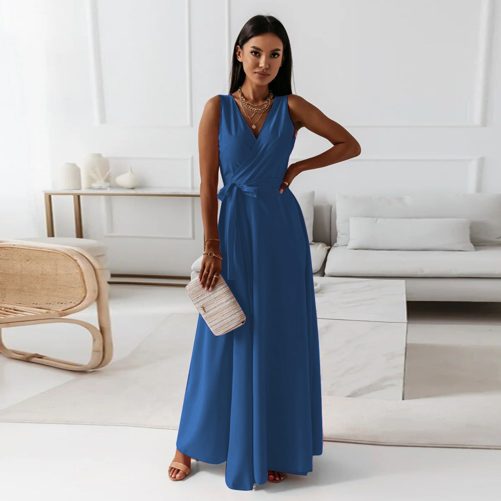 Women's Wrap V Neck Wedding Guest Dress | Maxi