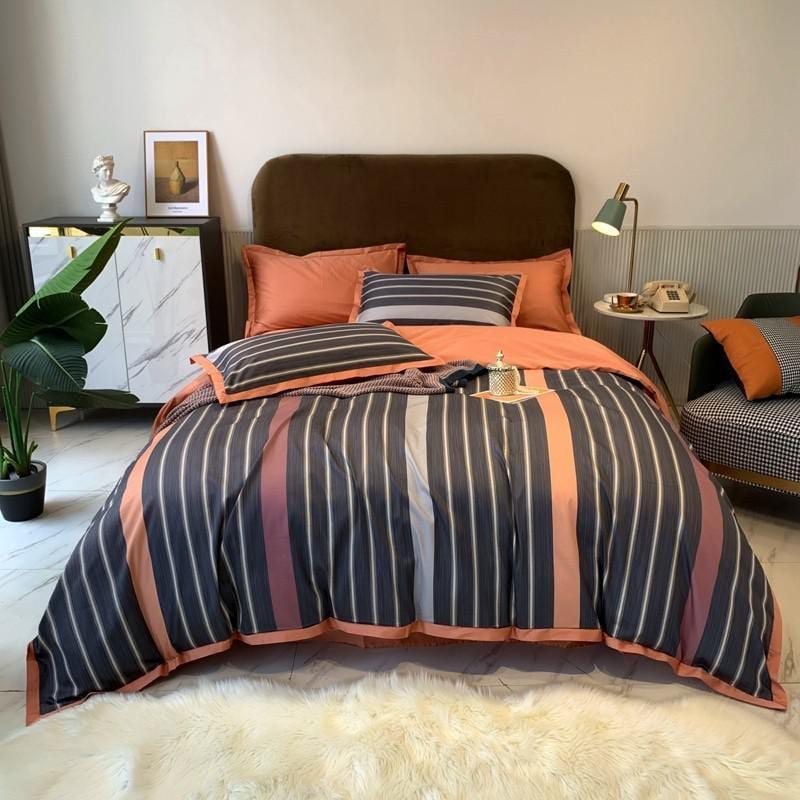 Elegant Bed Linen Made of Egyptian Cotton – Striped and Breathable in Warm Tones for Luxurious Sleep Comfort