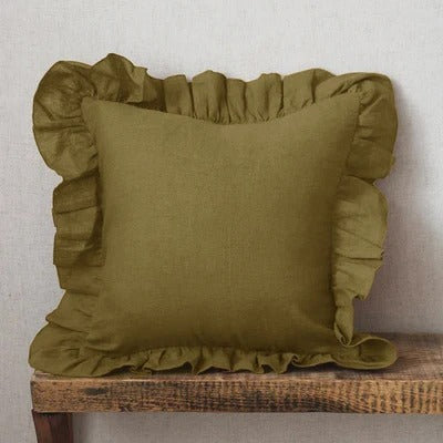 Cushion Cover Made of 100% Pure Linen with Ruffles – Soft and Comfortable Linen Cushion Cover