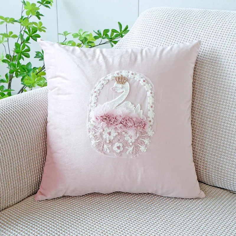 Pink Cushion Cover with Floral Pattern – Decorative Pillowcase for Living Room and Children's Room