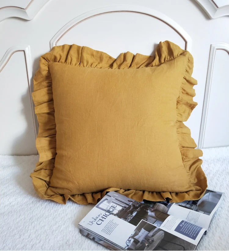 Cushion Cover Made of 100% Pure Linen with Ruffles – Soft and Comfortable Linen Cushion Cover