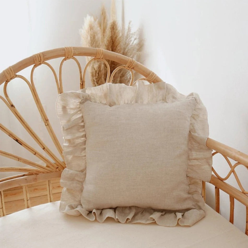 Cushion Cover Made of 100% Pure Linen with Ruffles – Soft and Comfortable Linen Cushion Cover