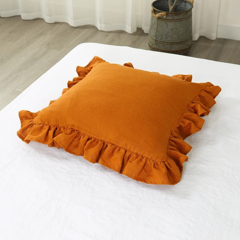 Cushion Cover Made of 100% Pure Linen with Ruffles – Soft and Comfortable Linen Cushion Cover