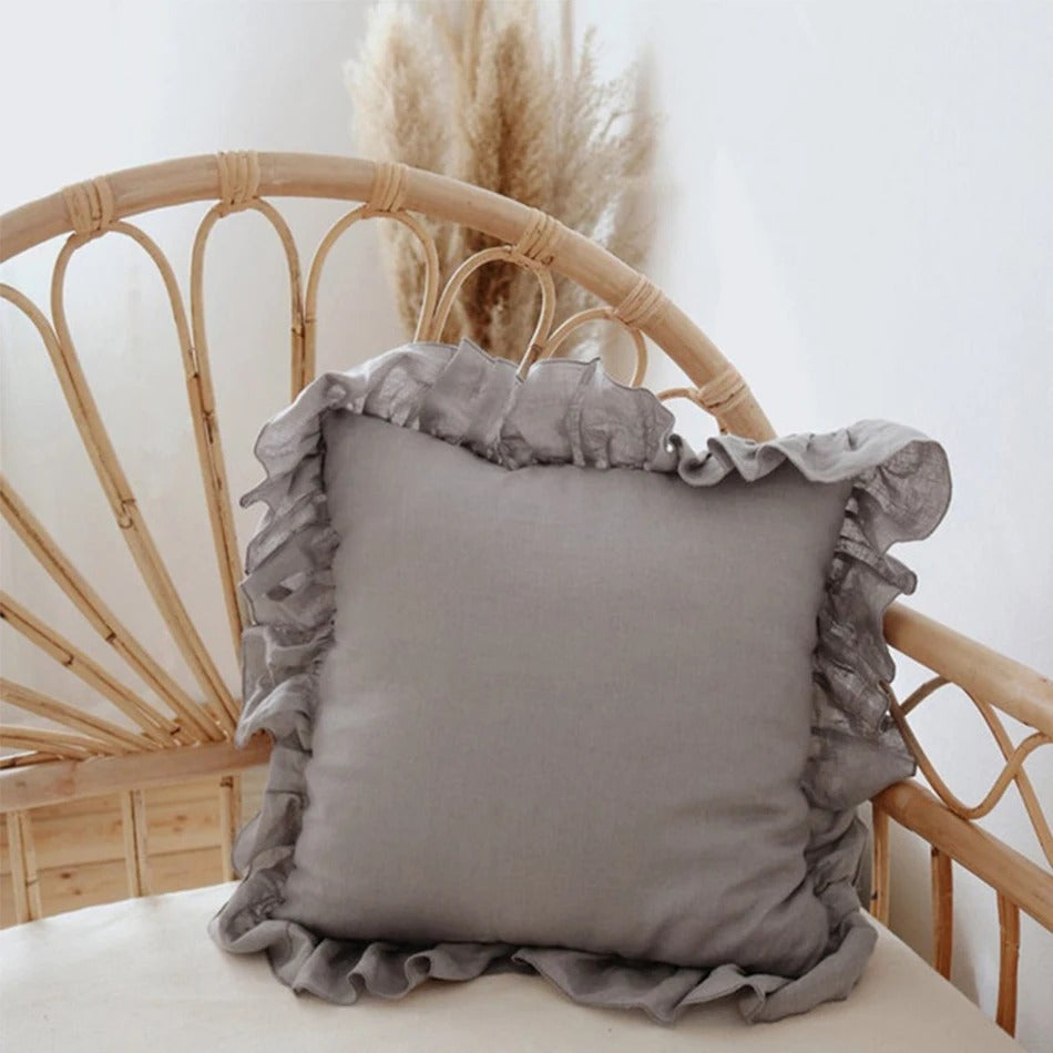 Cushion Cover Made of 100% Pure Linen with Ruffles – Soft and Comfortable Linen Cushion Cover