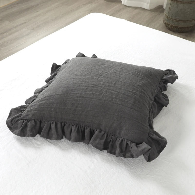 Cushion Cover Made of 100% Pure Linen with Ruffles – Soft and Comfortable Linen Cushion Cover