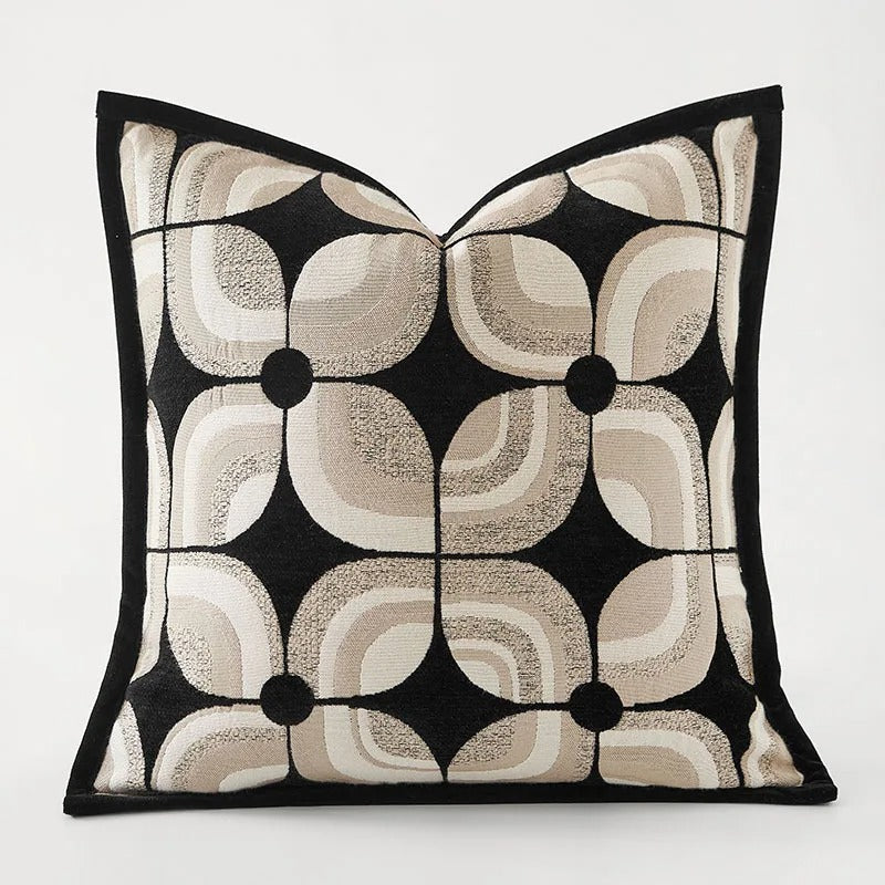 Black-Khaki Cushion Cover with Geometric Pattern – Modern Decorative Cushion Cover for Living Room and Bedroom