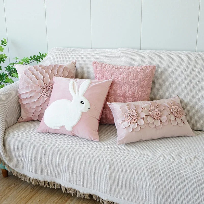 Pink Cushion Cover with Floral Pattern – Decorative Pillowcase for Living Room and Children's Room