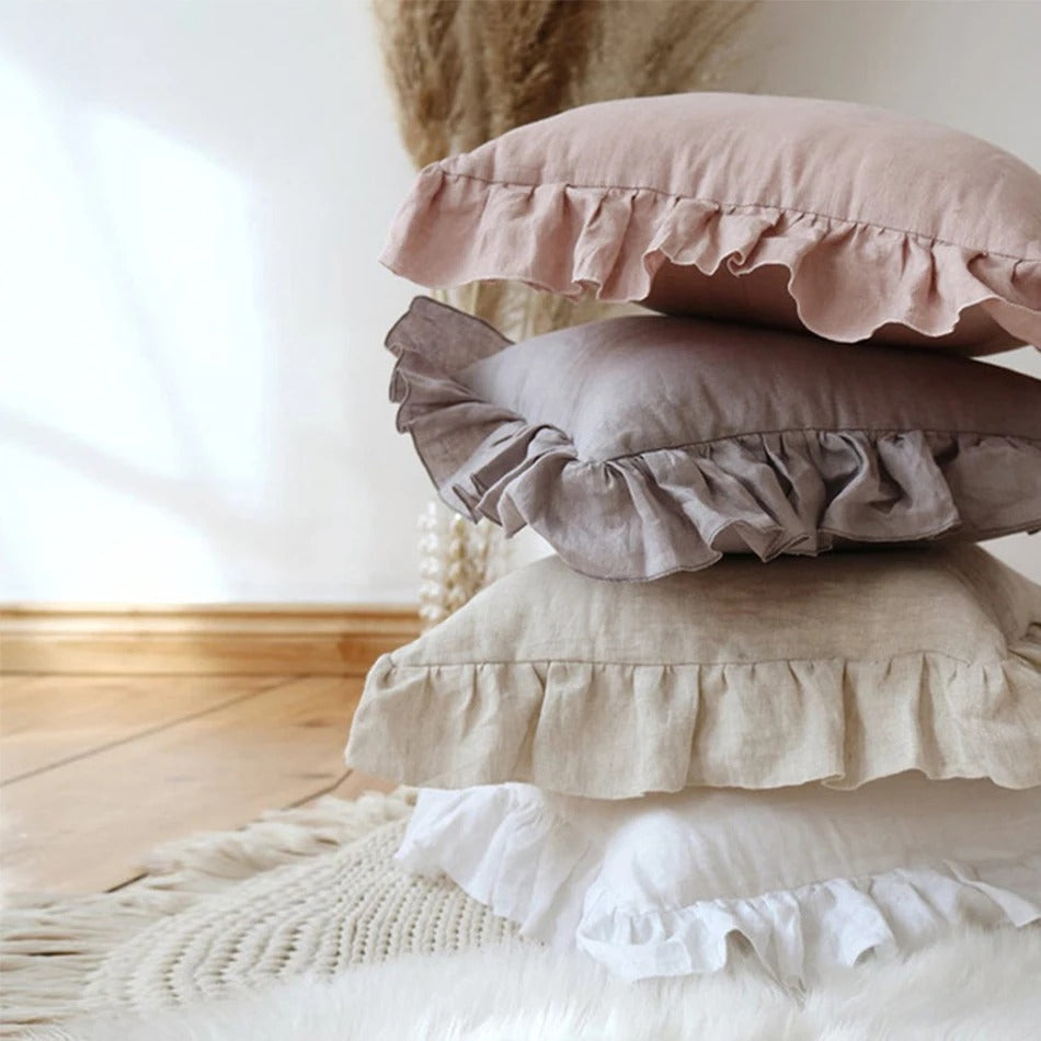 Cushion Cover Made of 100% Pure Linen with Ruffles – Soft and Comfortable Linen Cushion Cover