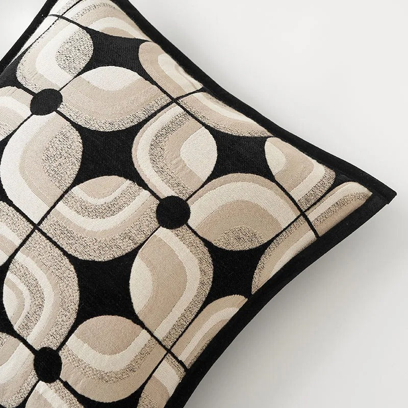 Black-Khaki Cushion Cover with Geometric Pattern – Modern Decorative Cushion Cover for Living Room and Bedroom