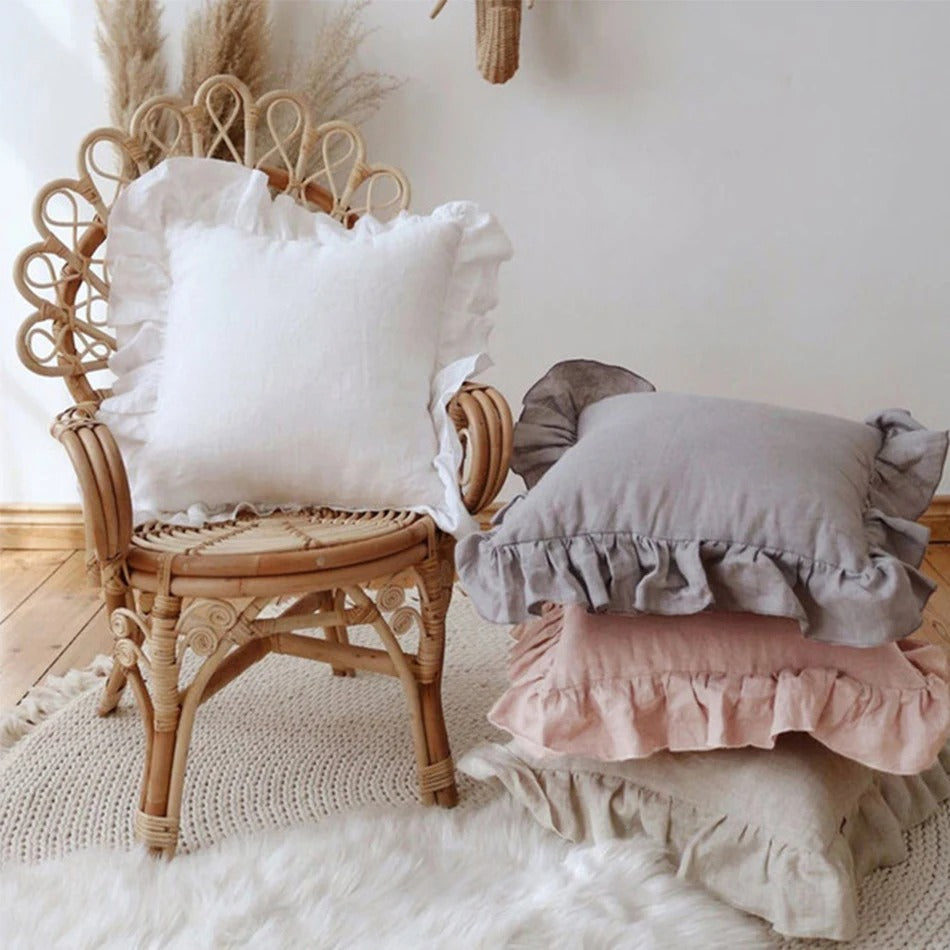 Cushion Cover Made of 100% Pure Linen with Ruffles – Soft and Comfortable Linen Cushion Cover