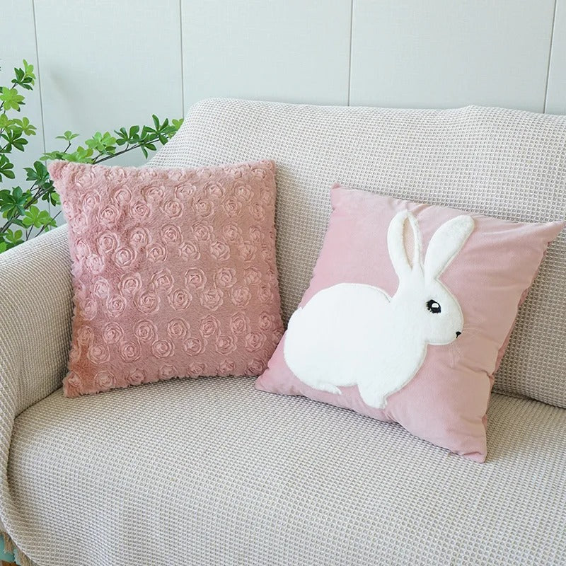 Pink Cushion Cover with Floral Pattern – Decorative Pillowcase for Living Room and Children's Room