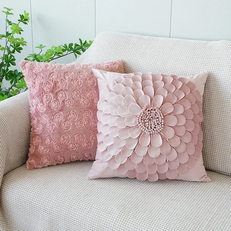 Pink Cushion Cover with Floral Pattern – Decorative Pillowcase for Living Room and Children's Room