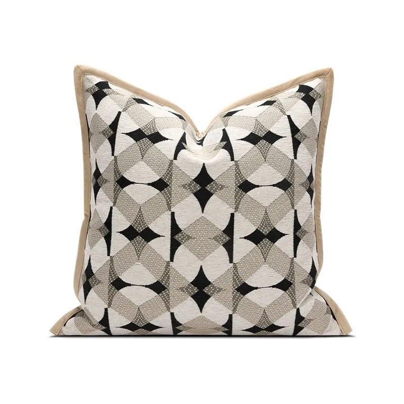 Black-Khaki Cushion Cover with Geometric Pattern – Modern Decorative Cushion Cover for Living Room and Bedroom