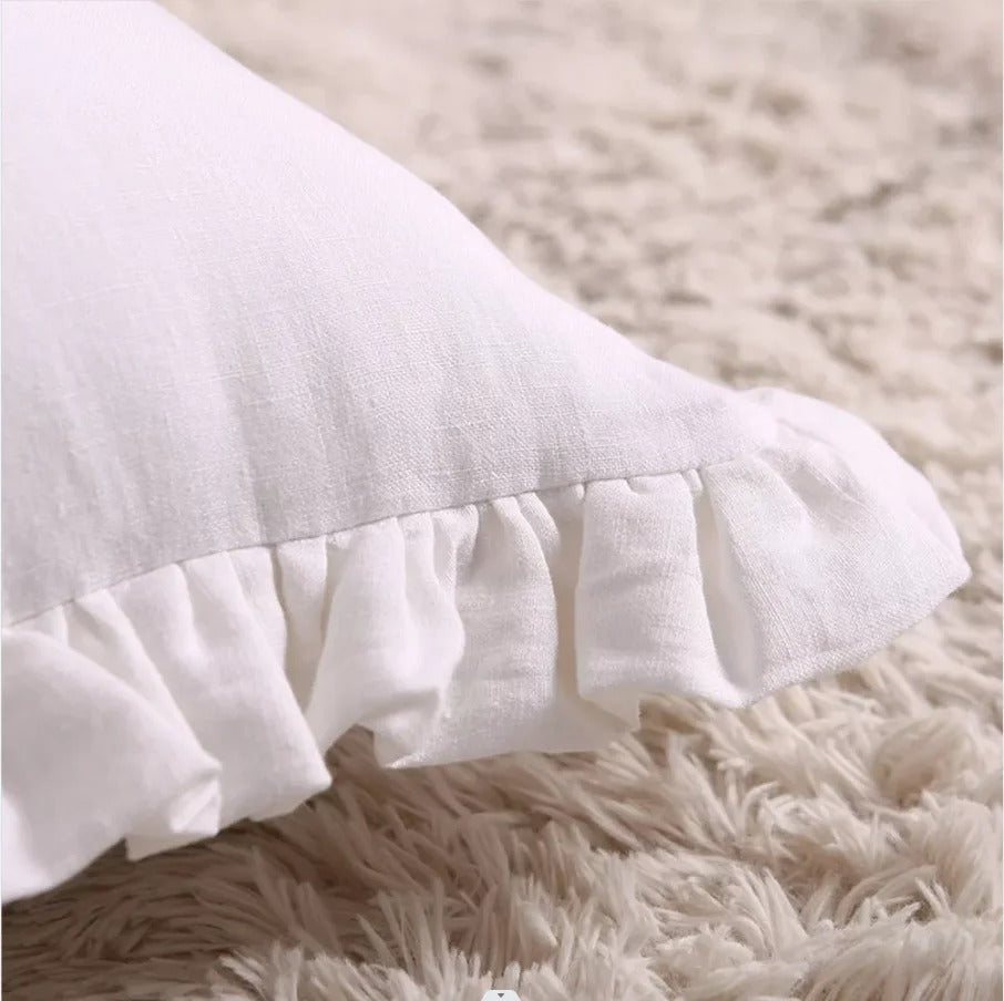 Cushion Cover Made of 100% Pure Linen with Ruffles – Soft and Comfortable Linen Cushion Cover