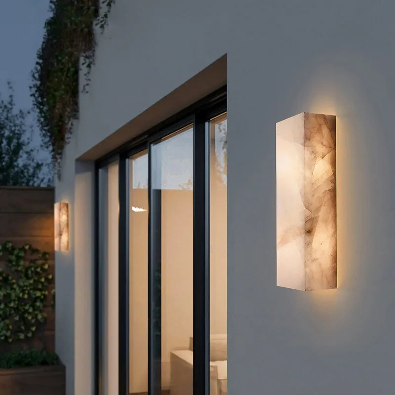 Elegant Marble Outdoor Wall Light – Weatherproof LED Outdoor Lighting for Terrace and Garden