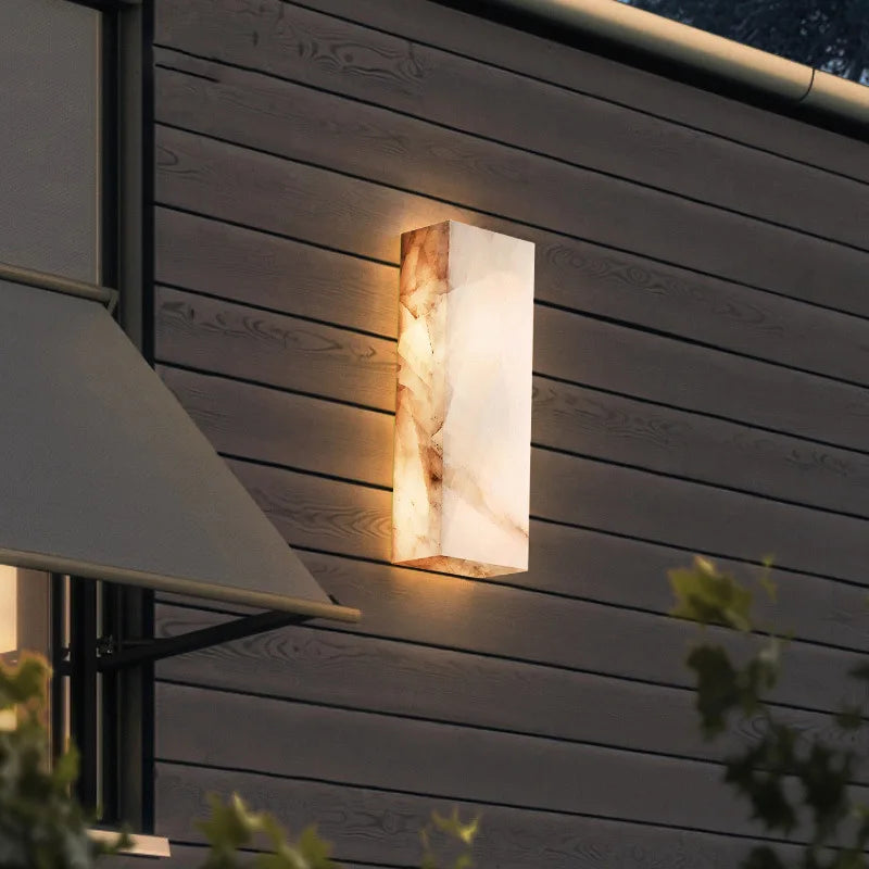 Elegant Marble Outdoor Wall Light – Weatherproof LED Outdoor Lighting for Terrace and Garden