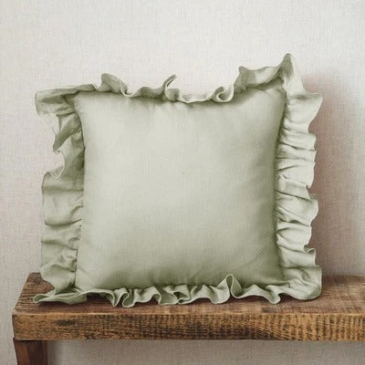 Cushion Cover Made of 100% Pure Linen with Ruffles – Soft and Comfortable Linen Cushion Cover