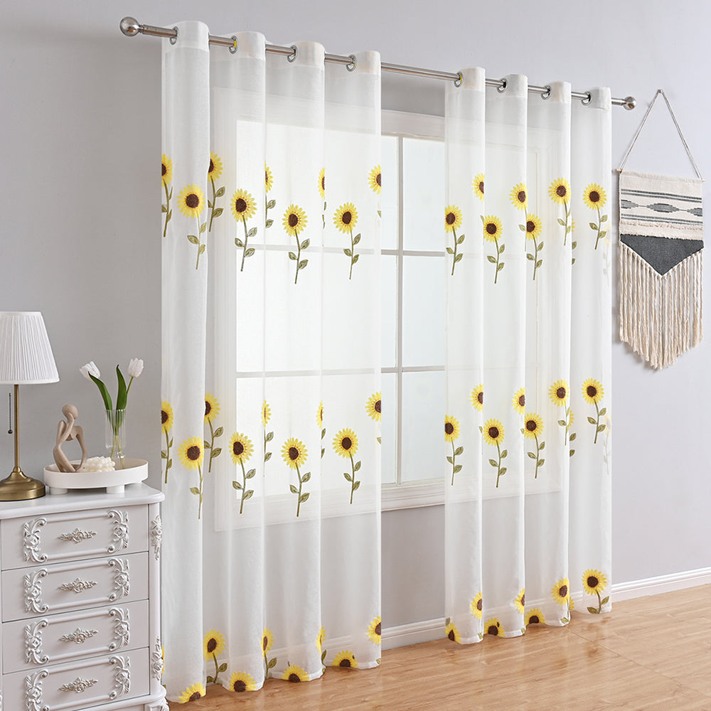 Light White Curtains with Sunflower Pattern – Perfect for Country Style and Boho Decoration