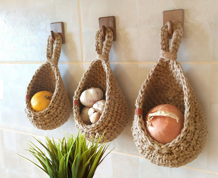 Hanging Wall Baskets for Fruits and Vegetables, Decorative Storage Baskets for Kitchen