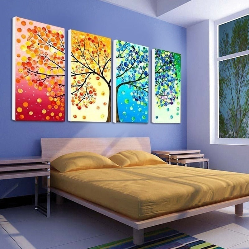 Wall Art Tree of Life – Four Seasons Painting for Living Room Decoration