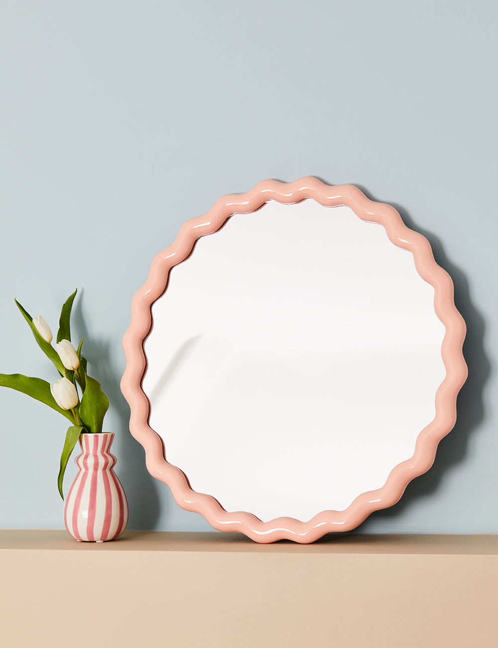Round Pink Wavy Wall Mirror