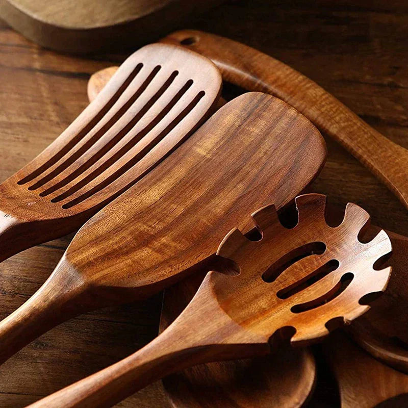 Sustainable Teak Wood Kitchen Utensils Set - Eco-Friendly Cooking Accessories