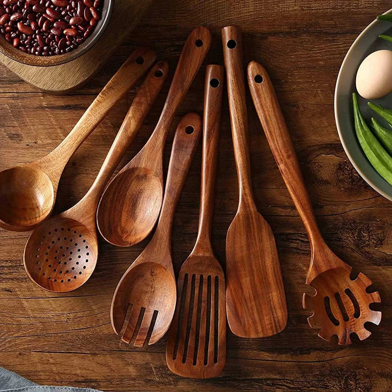 Sustainable Teak Wood Kitchen Utensils Set - Eco-Friendly Cooking Accessories