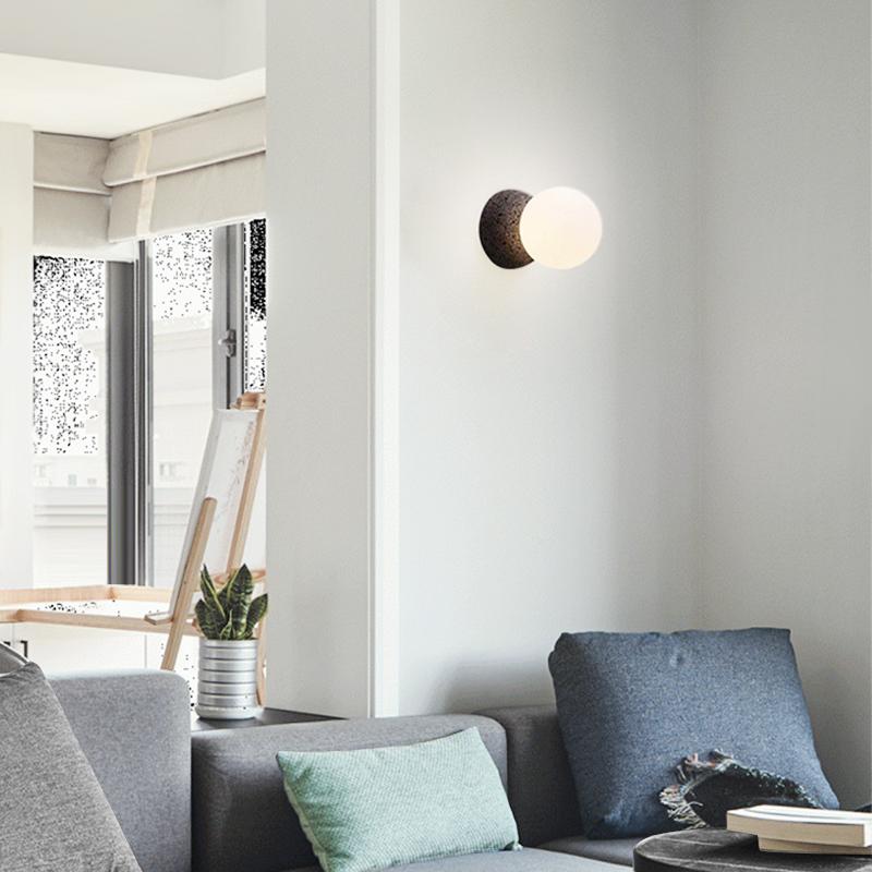 Raw Stone Wall Lamp with Soft Opal Globe