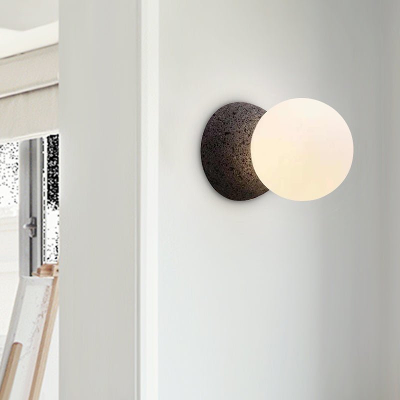 Raw Stone Wall Lamp with Soft Opal Globe