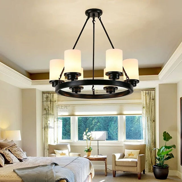 Rustic Chandelier in Wagon Wheel Design – Vintage Ceiling Light for Dining Room and Living Room