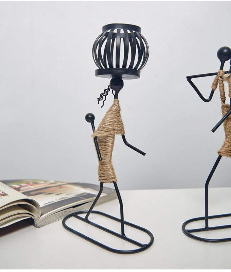 Handmade Metal Candle Holders with Figurine Design, Unique Decor for Living Room