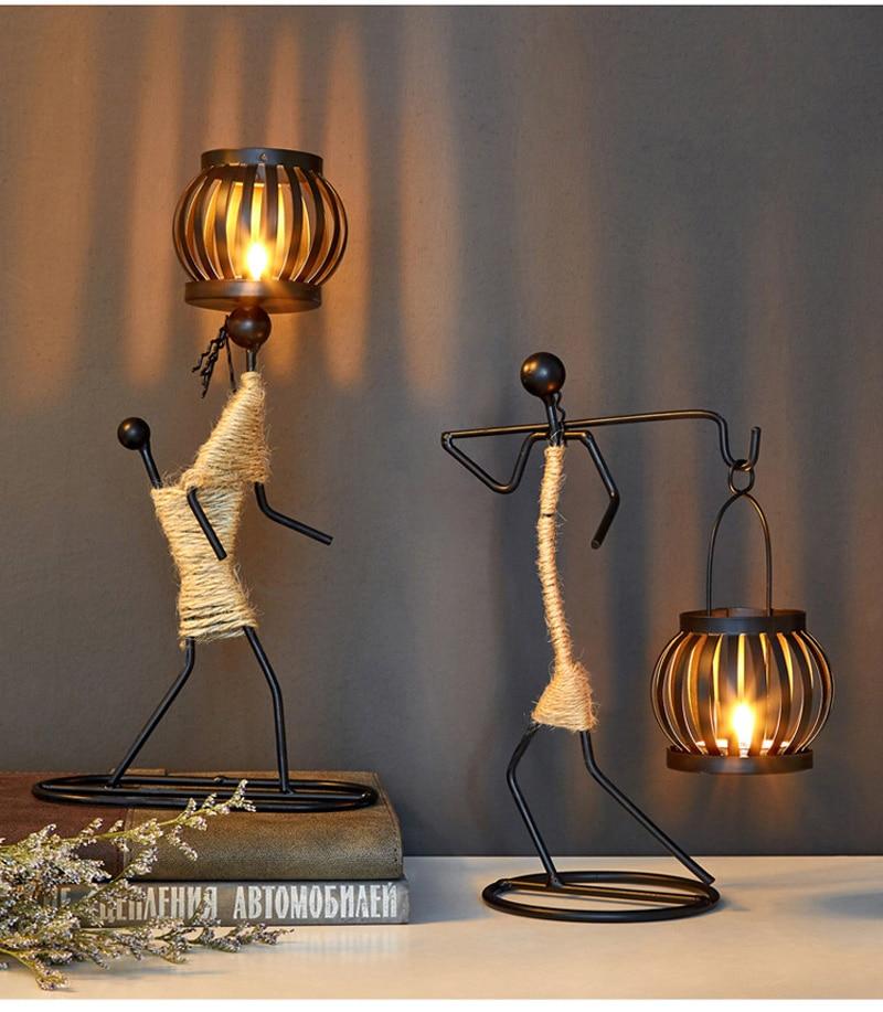 Handmade Metal Candle Holders with Figurine Design, Unique Decor for Living Room