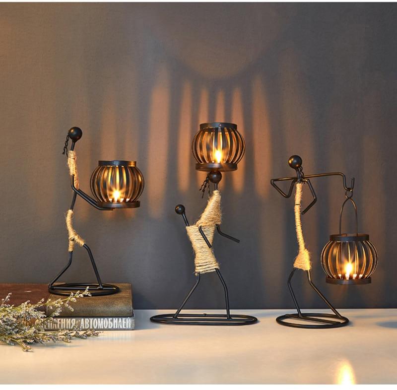 Handmade Metal Candle Holders with Figurine Design, Unique Decor for Living Room