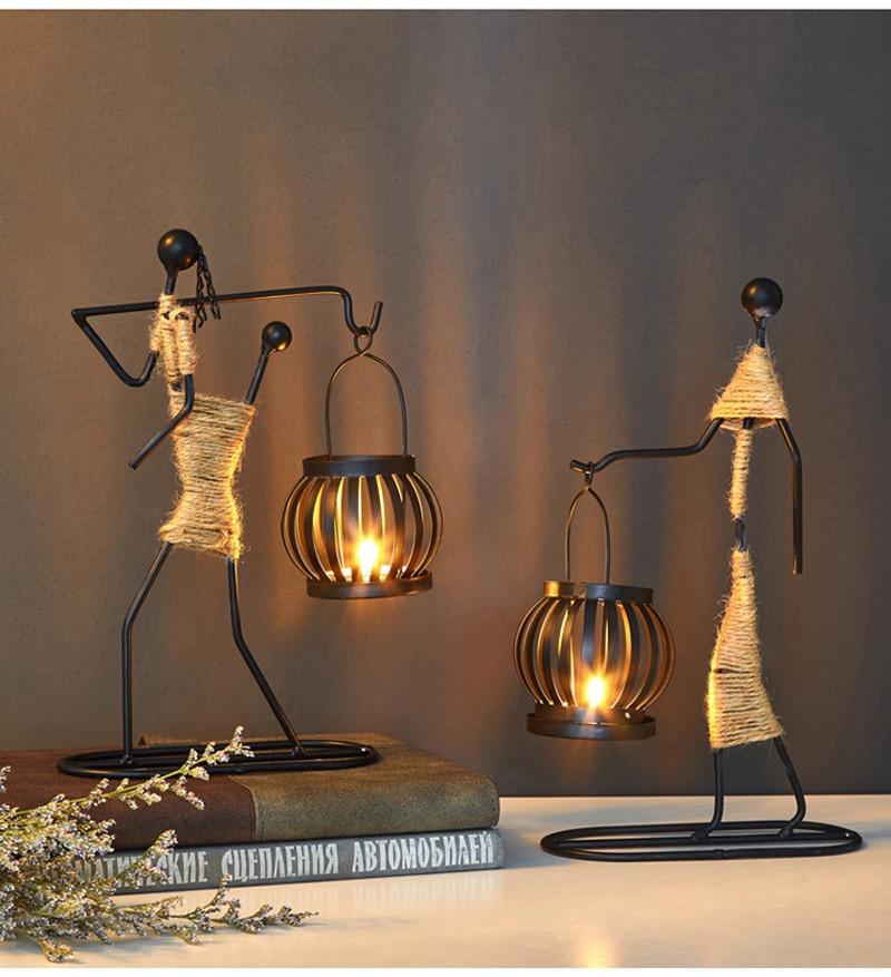 Handmade Metal Candle Holders with Figurine Design, Unique Decor for Living Room