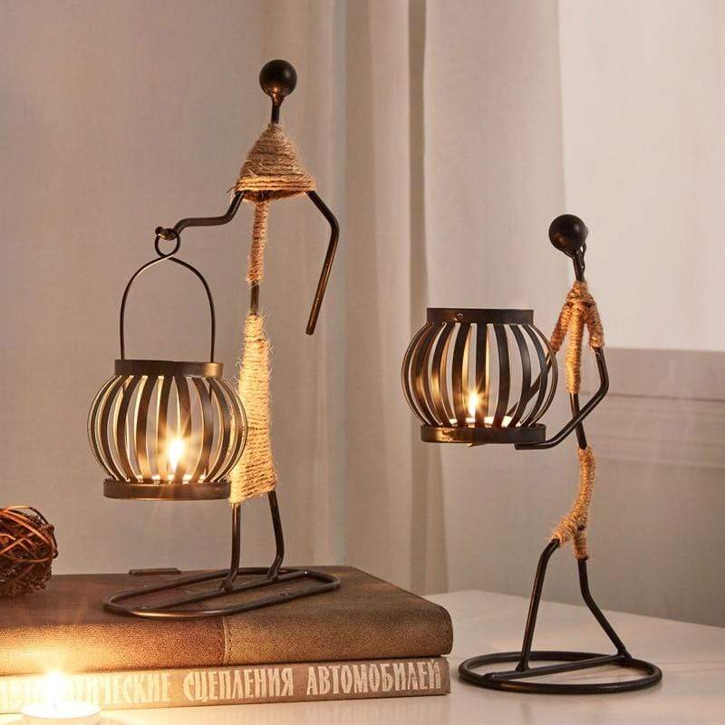 Handmade Metal Candle Holders with Figurine Design, Unique Decor for Living Room