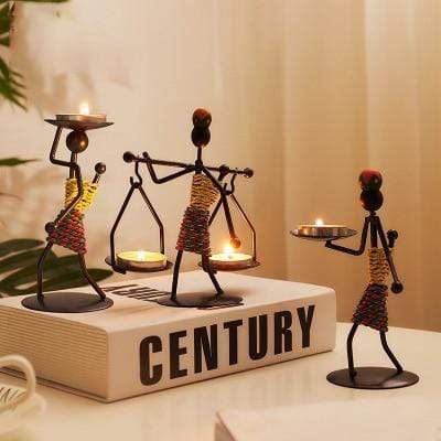 Handmade Metal Candle Holders with Figurine Design, Unique Decor for Living Room