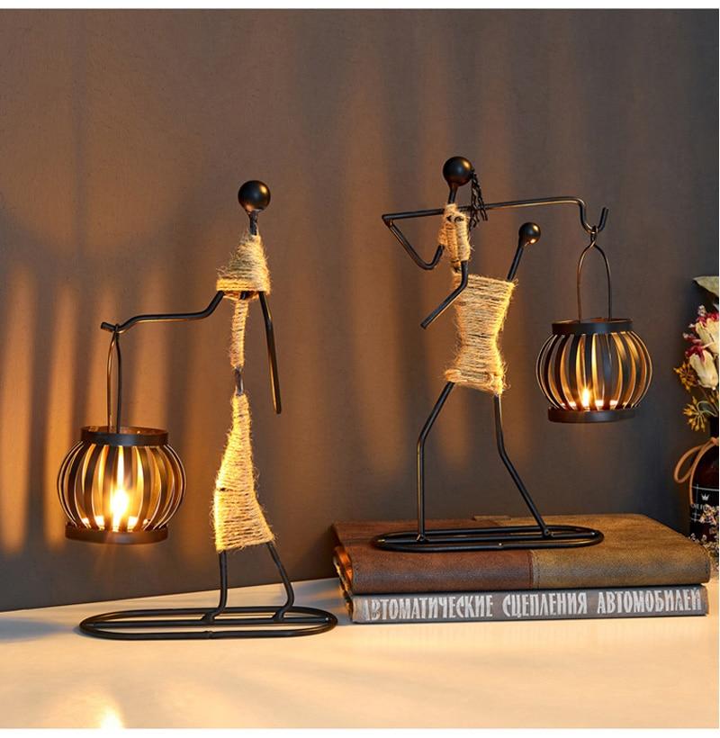 Handmade Metal Candle Holders with Figurine Design, Unique Decor for Living Room