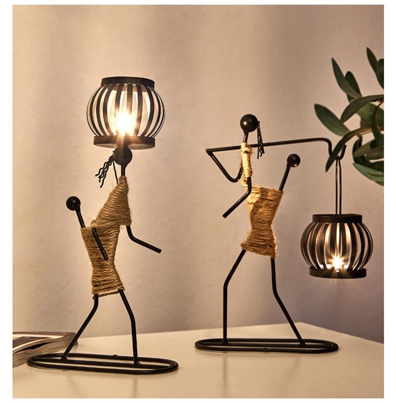 Handmade Metal Candle Holders with Figurine Design, Unique Decor for Living Room