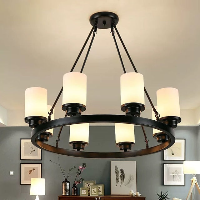 Rustic Chandelier in Wagon Wheel Design – Vintage Ceiling Light for Dining Room and Living Room